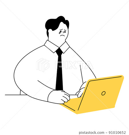 A businessman who operates a laptop while crying. 91010652