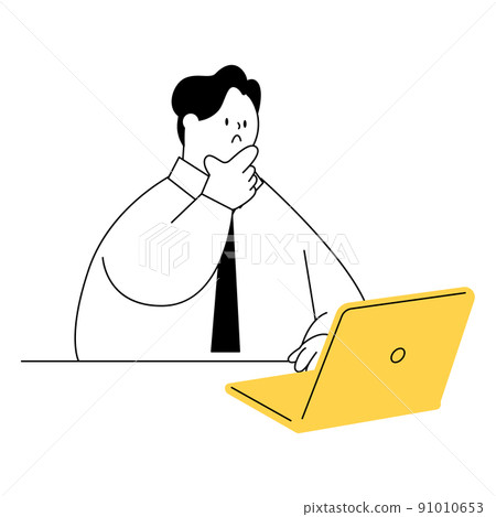 A businessman who thinks while operating a laptop computer. A businessman who thinks while operating a laptop computer. 91010653