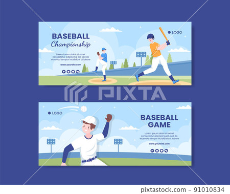 Baseball Game Sports Social Media Horizontal Banner Template Flat Cartoon Background Vector Illustration 91010834