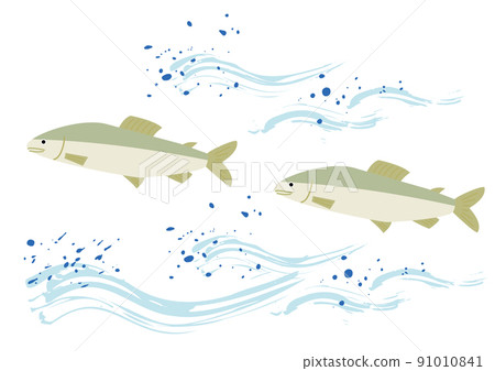 游泳香魚,手繪海浪 游泳香魚,手繪海浪 91010841