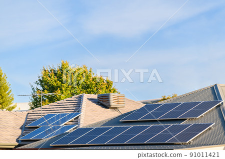 House roofs with solar panels installed 91011421
