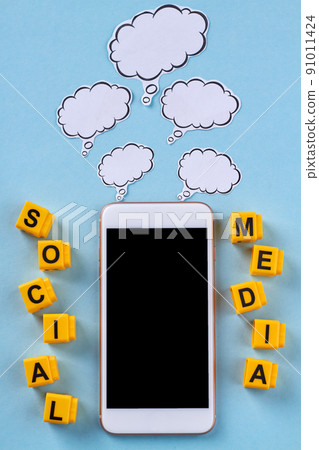 Vertical shot of smartphone with thought bubble. Vertical shot of smartphone with thought bubble. 91011424