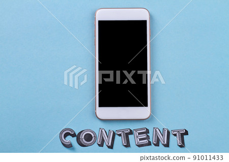 Smartphone with white frame on blue background. 91011433