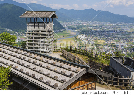以千隈川和城市為背景的荒戶城 / 長野縣 [千隈市城山歷史公園] 91011611