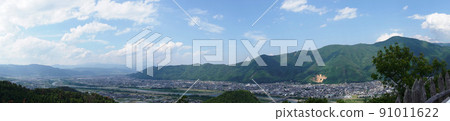 Kawanakajima area seen from the main building of the ruins of Arato Castle / Nagano Prefecture [Shiroyama Historical Park, Chikuma City] 91011622