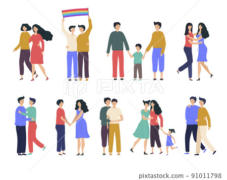 Homosexual people. Multiracial lgbt community loving lesbian and gay persons recent vector characters in flat style Homosexual people. Multiracial lgbt community loving lesbian and gay persons recent vector characters in flat style 91011798