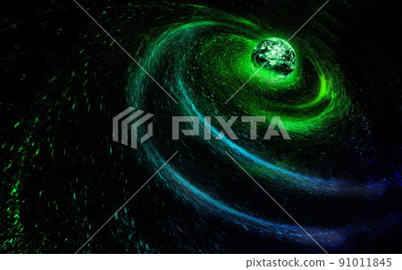 太空星空漩渦地球，科技互為網絡背景。 91011845