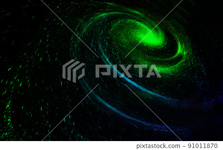 綠色漸變空間星空漩渦，相互網絡技術背景。 91011870