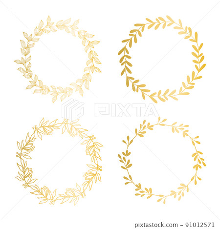 Set golden botanical wreaths vector illustration Set golden botanical wreaths vector illustration 91012571