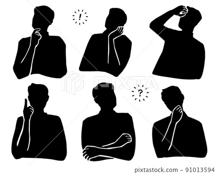 剪影男性黑色手勢插圖擔心疑慮 91013594