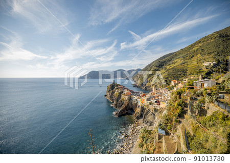 Landscape of coastline with Vernazza village in Italy Landscape of coastline with Vernazza village in Italy 91013780