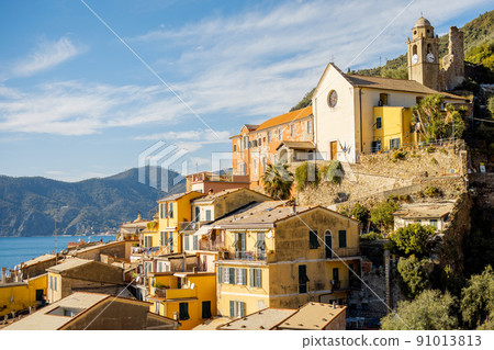 Landscape of Vernazza village on coast in northwestern of Italy 91013813
