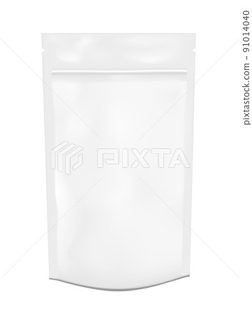 White empty plastic packaging with zipper. Blank foil or plastic sachet for food or drink 91014040