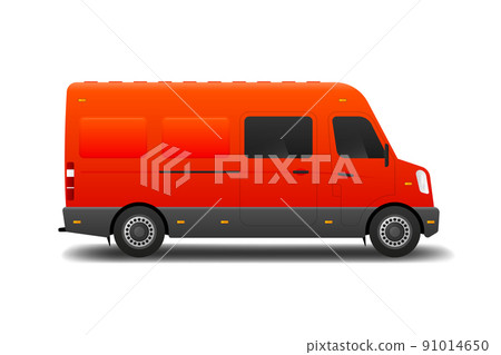 Realistic bus mockup. Red cargo van for delivery. Vector illustration. Realistic bus mockup. Red cargo van for delivery. Vector illustration. 91014650