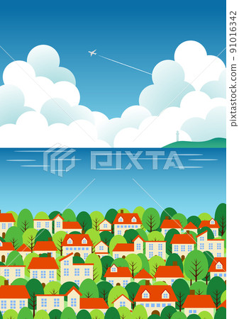 Normal version summer sea town background vertical 91016342