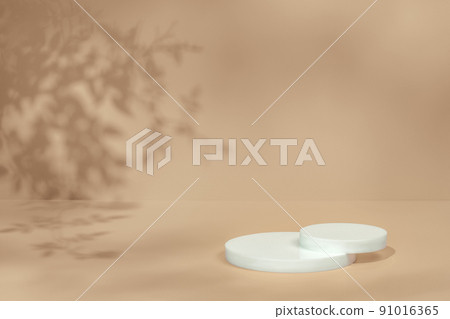 scene with circle podium on beige background and shadows 91016365