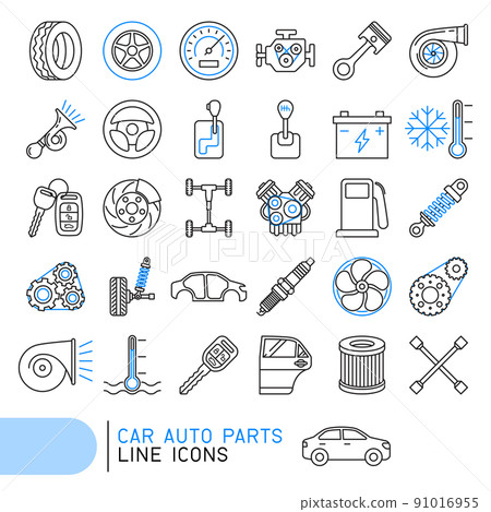Car auto parts line icons 91016955