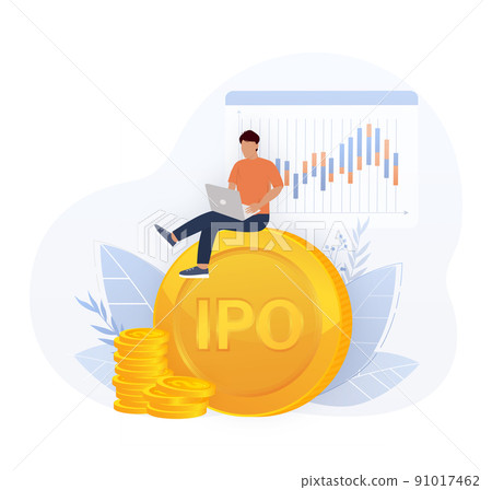 IPO Initial Public Offering . Ipo in flat style. Vector graphic illustration. 91017462