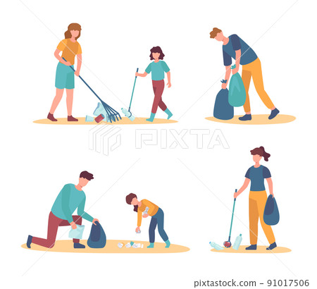 People collect trash and garbage, cleaning environment People collect trash and garbage, cleaning environment 91017506