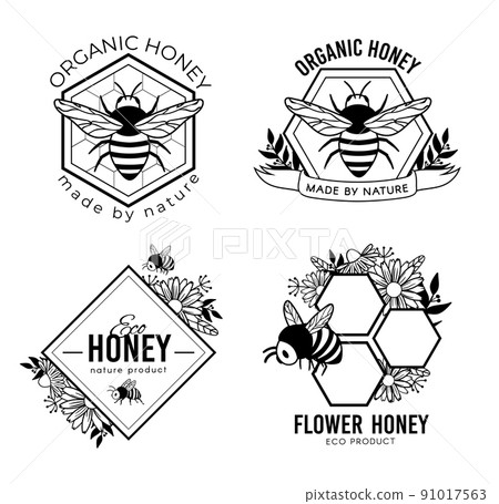 Honey labels, natural and sweet product badges Honey labels, natural and sweet product badges 91017563