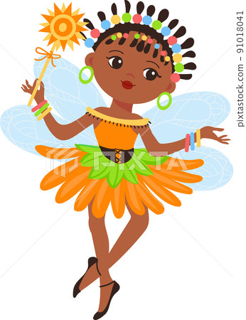 African girl in flower dress. Magic fairy character 91018041