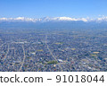 Aerial view, spring Tateyama mountain range and Toyama city Aerial view, spring Tateyama mountain range and Toyama city 91018044