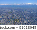 Aerial view, spring Tateyama mountain range and Toyama city Aerial view, spring Tateyama mountain range and Toyama city 91018045