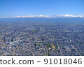Aerial view, spring Tateyama mountain range and Toyama city Aerial view, spring Tateyama mountain range and Toyama city 91018046