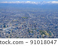 Aerial view, spring Tateyama mountain range and Toyama city Aerial view, spring Tateyama mountain range and Toyama city 91018047