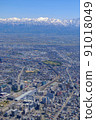 Aerial view, spring Tateyama mountain range and Toyama city Aerial view, spring Tateyama mountain range and Toyama city 91018049