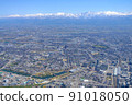 Aerial view, spring Tateyama mountain range and Toyama city Aerial view, spring Tateyama mountain range and Toyama city 91018050
