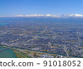 Aerial view, spring Tateyama mountain range and Toyama city Aerial view, spring Tateyama mountain range and Toyama city 91018052