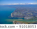 Aerial view / Spring Tateyama mountain range and Toyama city / Sea of Japan Aerial view / Spring Tateyama mountain range and Toyama city / Sea of Japan 91018053