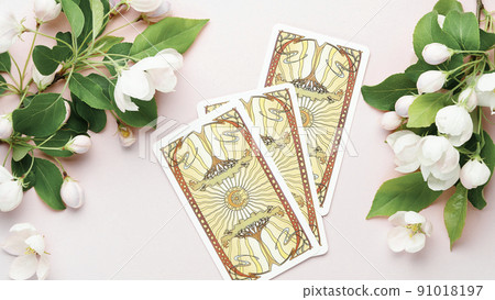 Blurred Tarot three cards Summer background 91018197