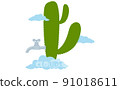 Vector banner.Cute cactus with clouds isolated on white. Mexican symbol. 91018611