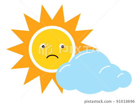 Sun hiding behind cloud. Sad emoticon. Upset emoji character 91018696