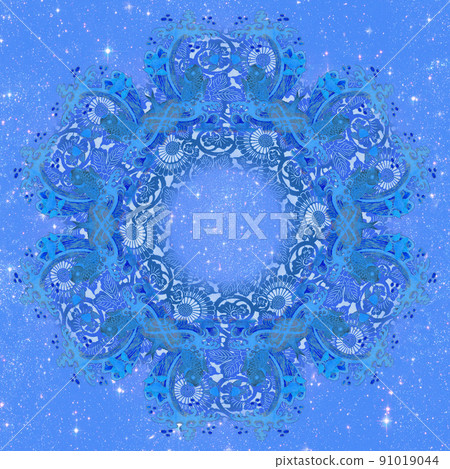 A blue and precise mandala incorporating Japanese Japanese patterns 91019044