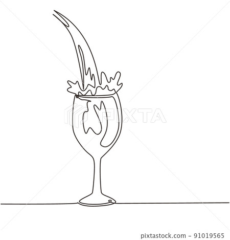 Single one line drawing close up pouring purified fresh drink water into glass. Pouring water. Pouring fresh clean drinking water to glass. Continuous line draw design graphic vector illustration 91019565