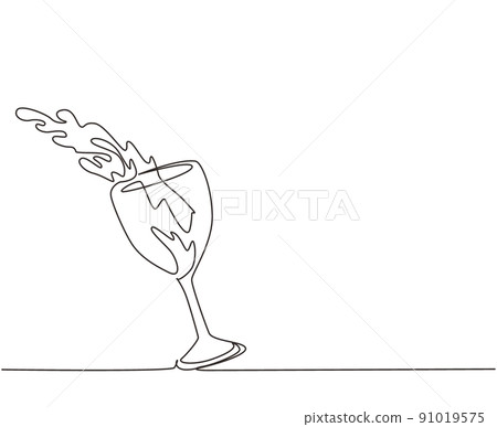 Single continuous line drawing water splashing from glass isolated on white background. Water splash in glass. Splashes of water in a glass. Dynamic one line draw graphic design vector illustration 91019575