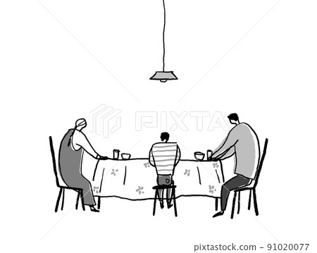 Family B sitting at the table, sideways (with electricity) Family B sitting at the table, sideways (with electricity) 91020077