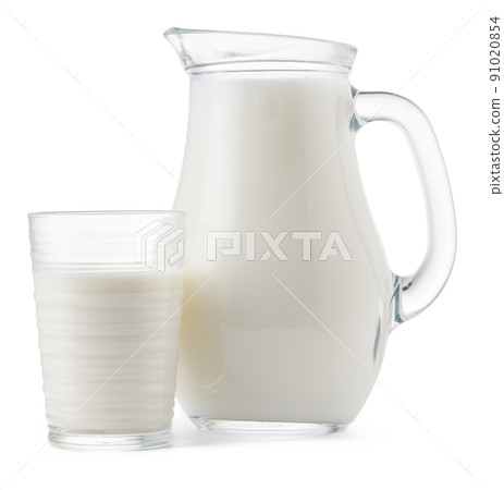 Glass jar and cup of fresh milk isolated 91020854