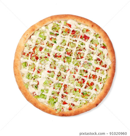 Top view of round pizza isolated on white Top view of round pizza isolated on white 91020960