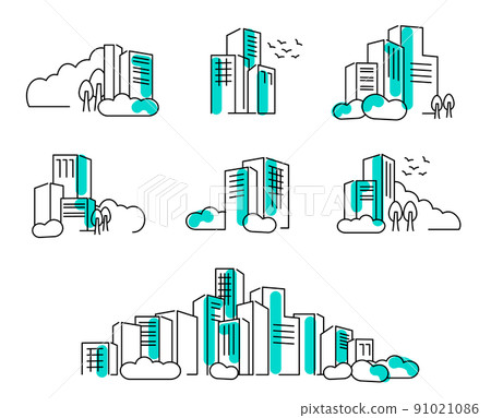 扁線繪圖圖像城市景觀圖 扁線繪圖圖像城市景觀圖 91021086