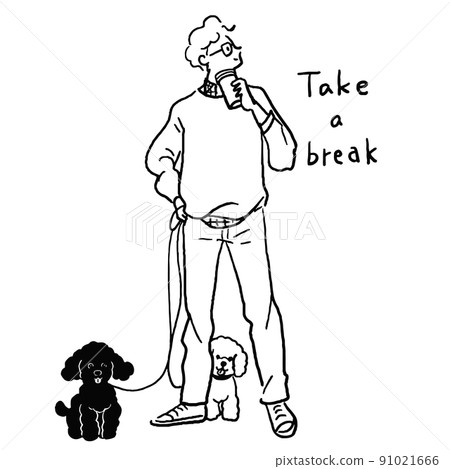 遛狗，男性休息，玩具貴賓犬 91021666