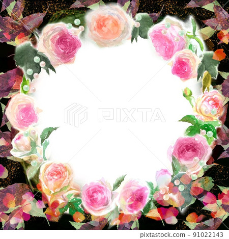 Watercolor illustration of rose petals and pink roses Pierre de Ronsard flower arrangement 91022143
