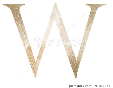 Pastel light Golden capital letter W isolated illustration, glitter holiday design element 91022234