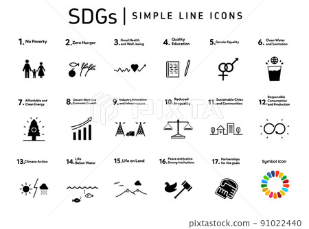 Goal of SDGs 17 Simple line icon set (English notation) 91022440