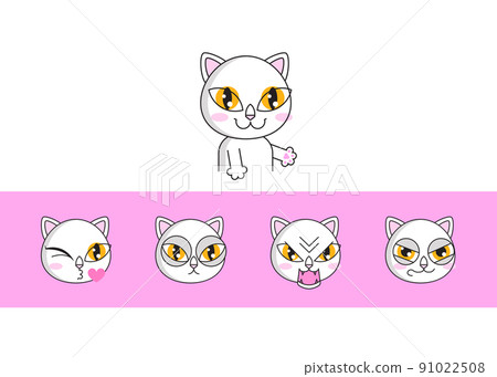 Cat face expression. White cat face set sticker Cat face expression. White cat face set sticker 91022508