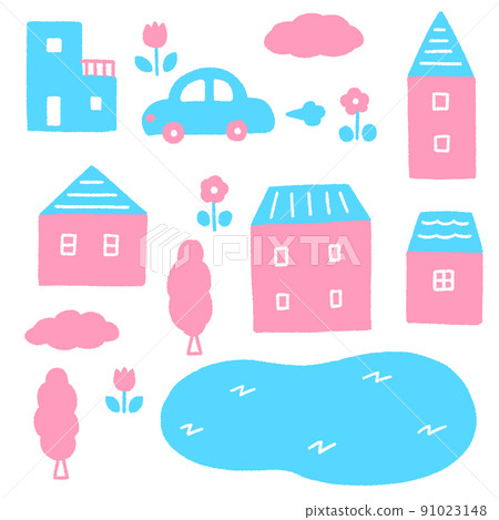 Vector illustration of cute houses and cars 91023148