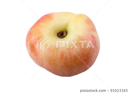 Flat peach (doughnut peach, donut peach, UFO peach, peento peach, saucer peach). Ancient Chinese variety "Pan tao". Delicacy 91023165